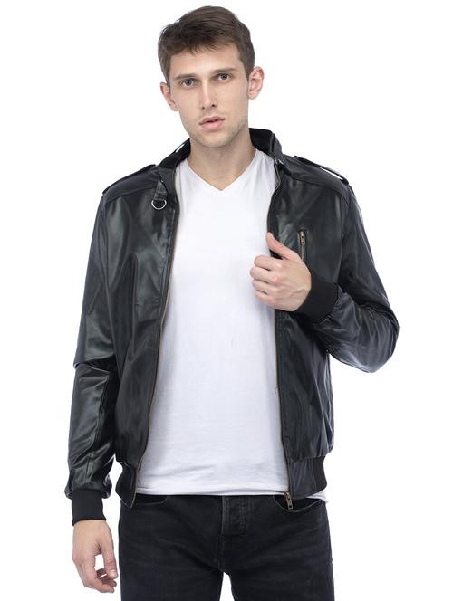 black solid pu biker jacket - 17412427 - Very Small Image - 1