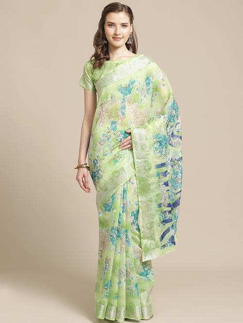 floral printed saree with blouse - 17412505 - Very Small Image - 1