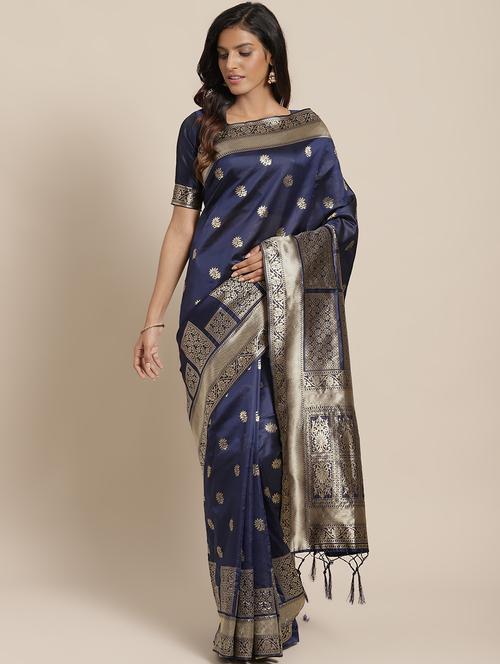 self design banarasi saree with blouse - 17412563 - Very Small Image - 1
