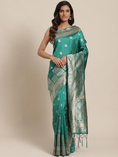 self design banarasi saree with blouse - 17412566 - Very Small Image - 1