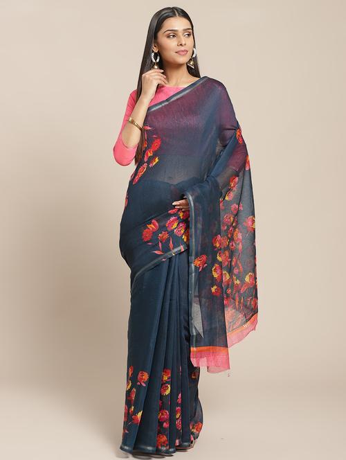 green floral saree - 17412582 - Very Small Image - 1