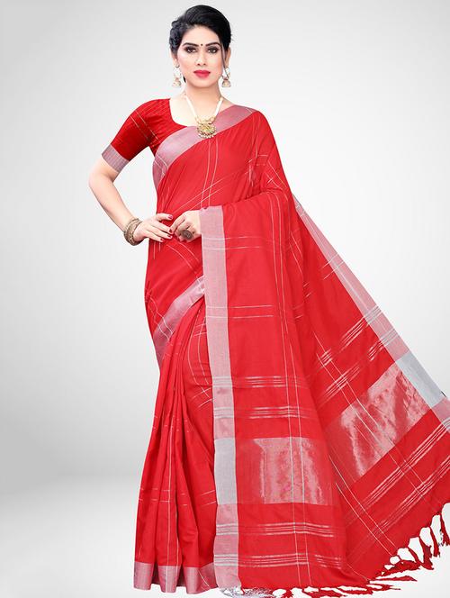check printed saree with blouse - 17412588 - Very Small Image - 1