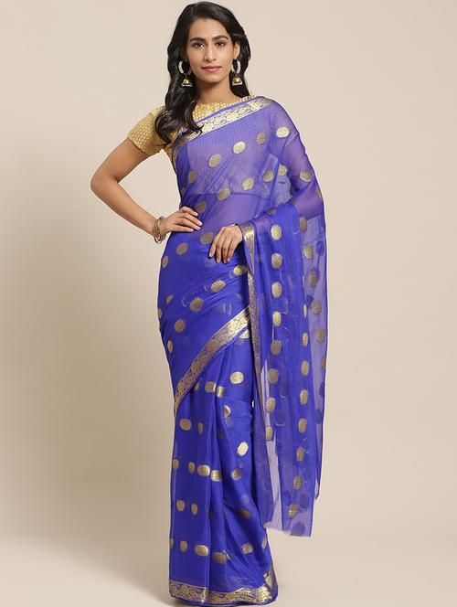 zari work ethnic motifs saree with blouse - 17412600 - Very Small Image - 1