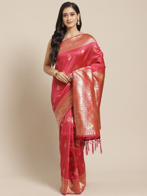 maroon banarasi saree - 17413885 - Very Small Image - 1