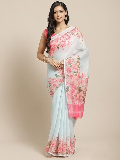 floral printed saree with blouse - 17413889 - Very Small Image - 1