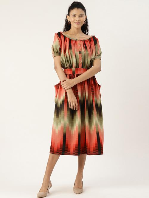tie back printed a-line dress - 17413915 - Very Small Image - 1
