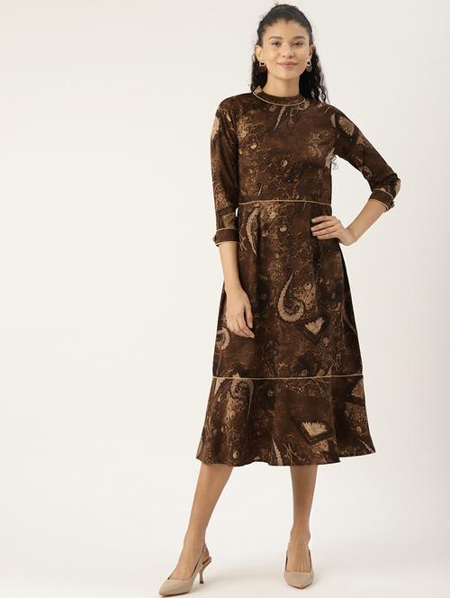 crew neck printed a-line dress - 17413918 - Very Small Image - 1