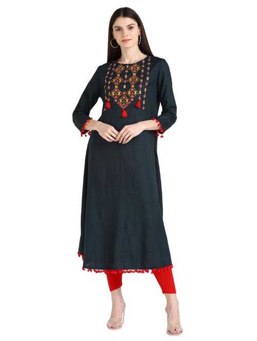 embroidered a-line kurta - 17414418 - Very Small Image - 1
