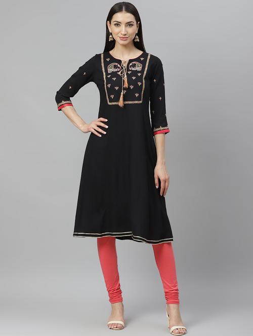 embroidered a-line kurta - 17415328 - Very Small Image - 1