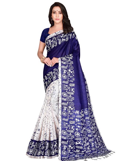 navy art silk half and half saree - 17415391 - Very Small Image - 1