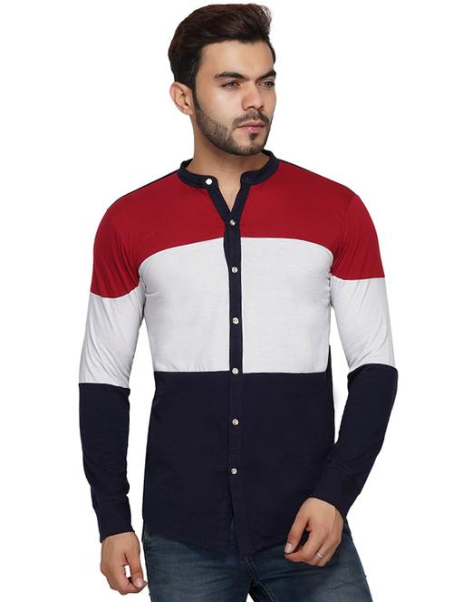 navy blue color block casual shirt - 17415417 - Very Small Image - 1