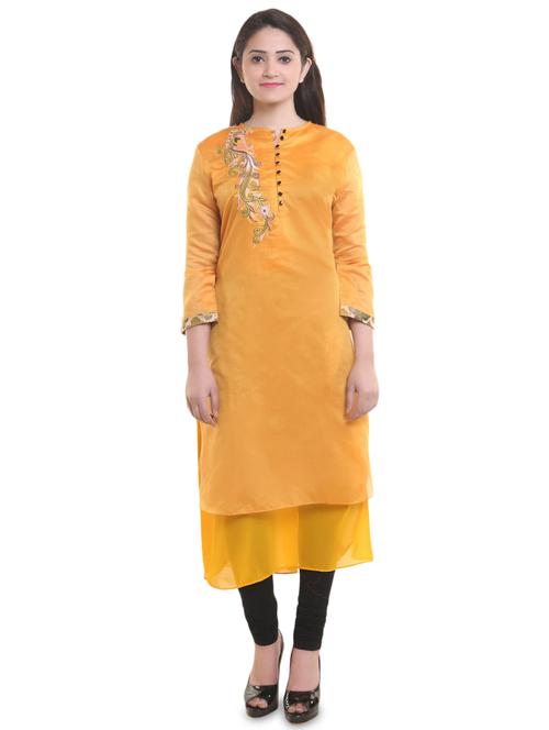 layered chanderi straight kurta - 17415418 - Very Small Image - 1