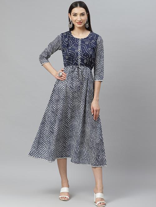 leheriya print flared ethnic dress - 17415430 - Very Small Image - 1