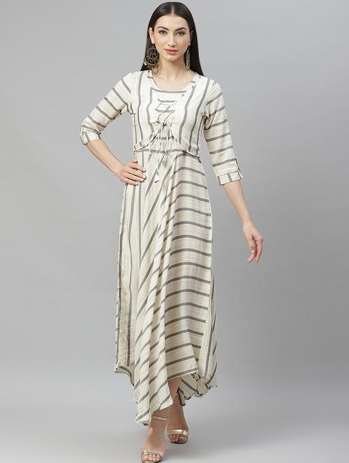 striped flared ethnic dress - 17415434 - Very Small Image - 1