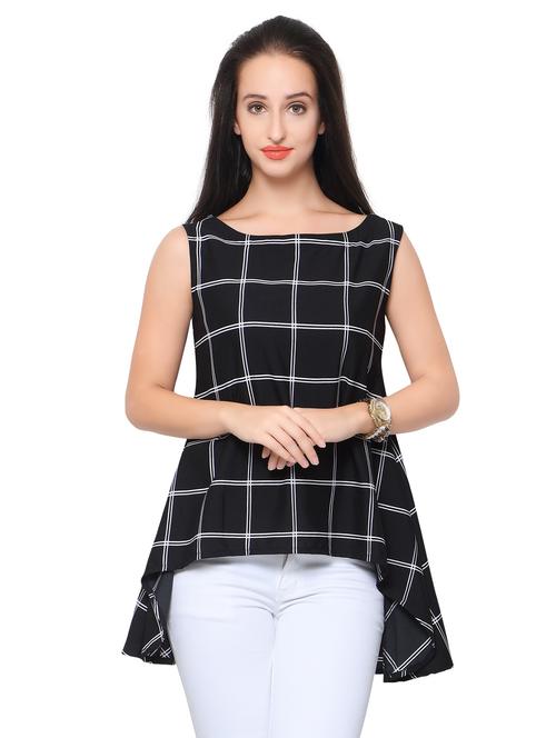 round neck checkered top - 17415507 - Very Small Image - 1
