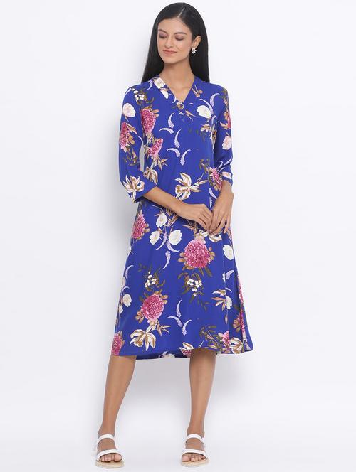 v-neck floral a-line dress - 17415510 - Very Small Image - 1
