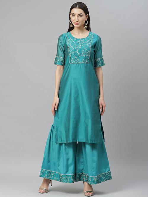 floral kurta palazzo set - 17415579 - Very Small Image - 1