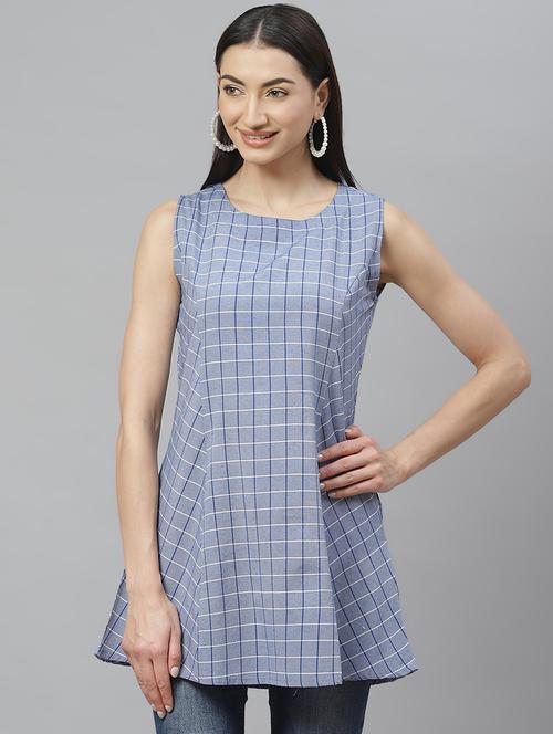 round neck checkered tunic - 17415696 - Very Small Image - 1