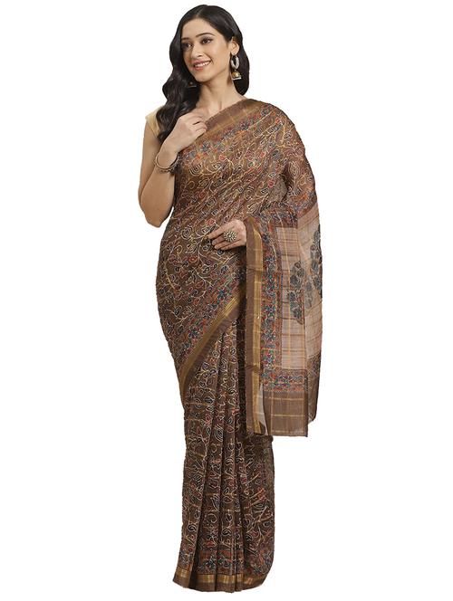 ethnic motif printed saree with blouse - 17415933 - Very Small Image - 1