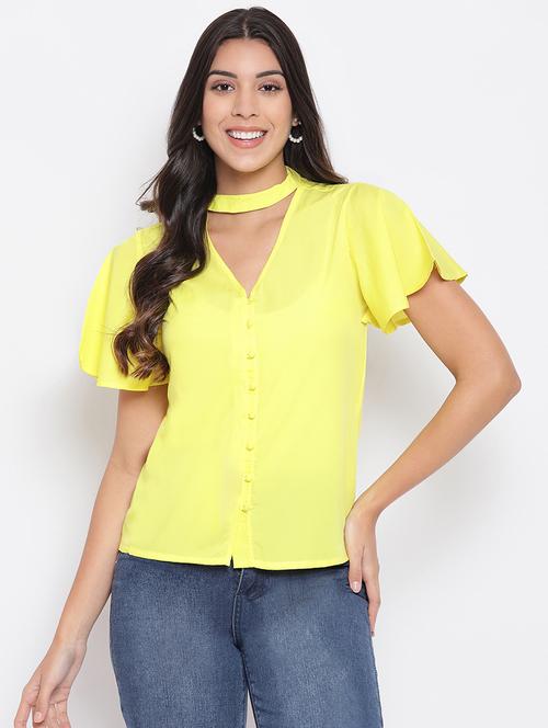 choker neck solid ruffle top - 17416076 - Very Small Image - 1