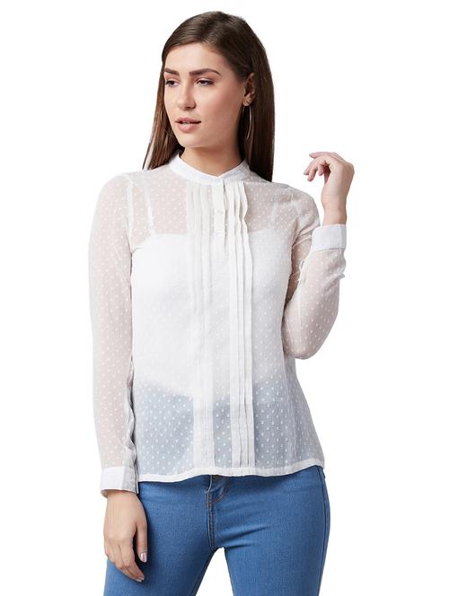 mandarin neck dobby top - 17416077 - Very Small Image - 1
