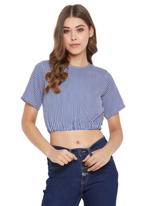 round neck striped crop top - 17416090 - Very Small Image - 1
