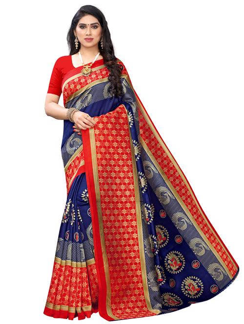 navy art silk printed saree with blouse - 17416436 - Very Small Image - 1