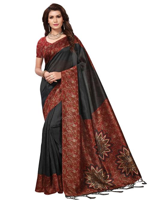 solid printed saree with blouse - 17416454 - Very Small Image - 1