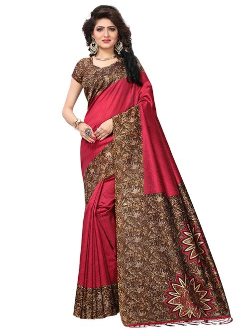 maroon art silk printed saree with blouse - 17416455 - Very Small Image - 1