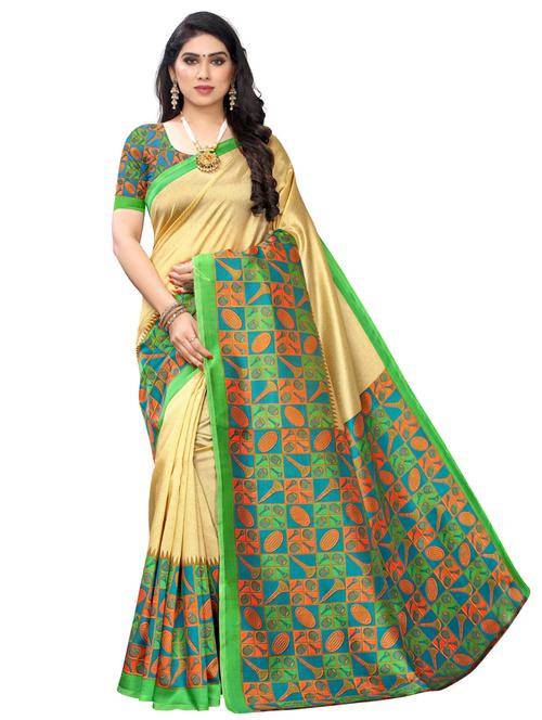 solid printed saree with blouse - 17416460 - Very Small Image - 1