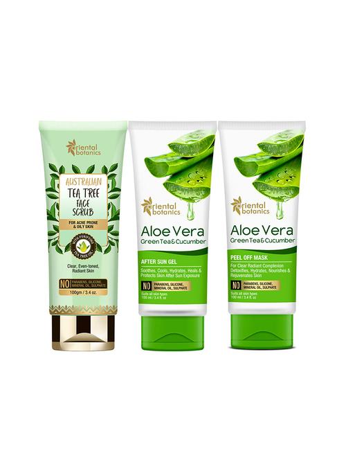 oriental botanics radiant skin combo | face scrub + after sun gel + peel off mask (100ml each) - 17416478 - Very Small Image - 1