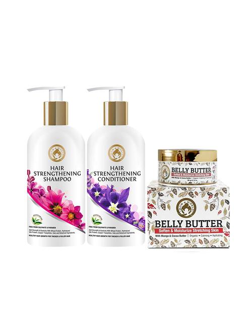 mom & world hair & skin combo | hair strengthening shampoo + conditioner (300ml each) + belly butter 100g - 17416492 - Very Small Image - 1