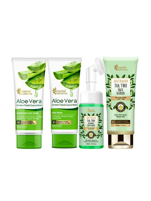 aloe vera face wash + face mask (100ml each) + tea tree face wash 120ml + face scrub 100g - 17416533 - Very Small Image - 1