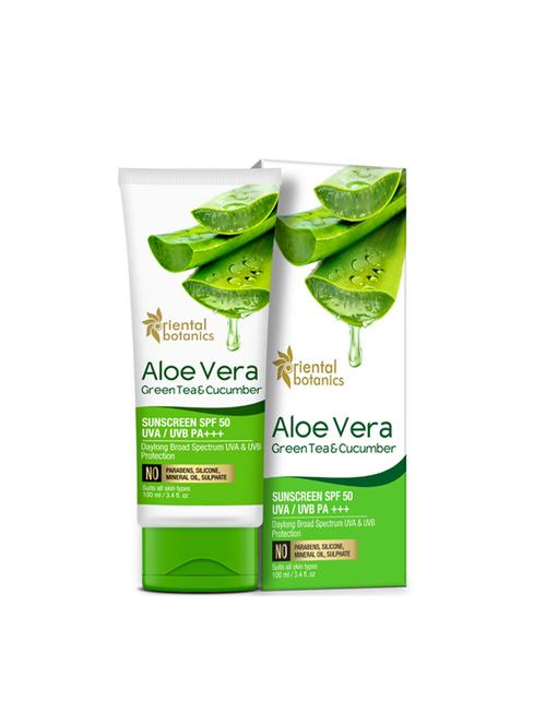 oriental botanics aloe vera, green tea & cucumber sunscreen spf 50 uva/uvb pa+++, 100ml - 17416535 - Very Small Image - 1