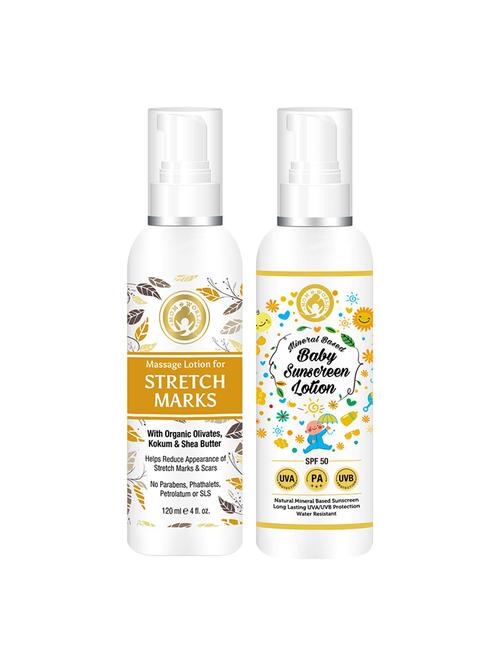 mom & world natural skin care | stretch marks lotion + baby sunscreen lotion (120 ml each) - 17416536 - Very Small Image - 1