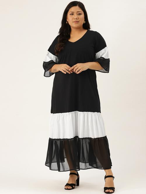 v-neck color block maxi dress - 17416538 - Very Small Image - 1