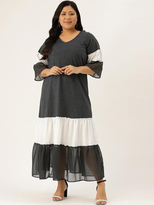 v-neck color block maxi dress - 17416539 - Very Small Image - 1