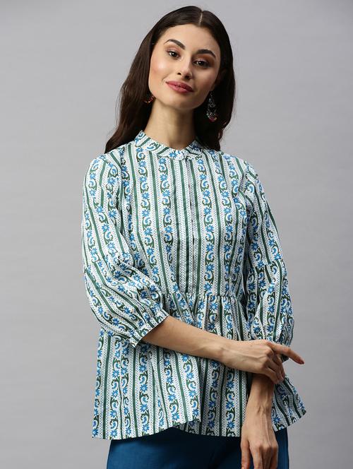 mandarin neck printed top - 17416798 - Very Small Image - 1