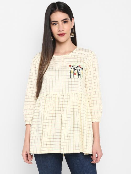 embroidered detail checkered top - 17416800 - Very Small Image - 1