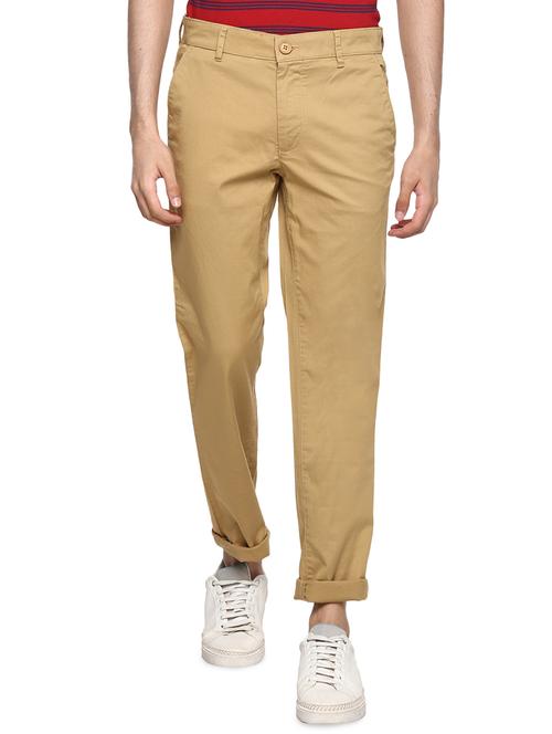 khaki solid flat front casual trouser - 17417464 - Very Small Image - 1
