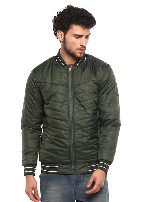 olive green solid quilted jacket - 17417473 - Very Small Image - 1