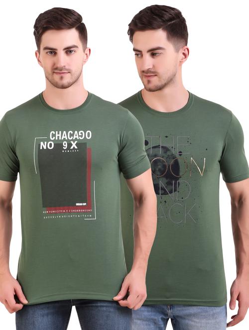 olive green printed t-shirts combo - 17417876 - Very Small Image - 1