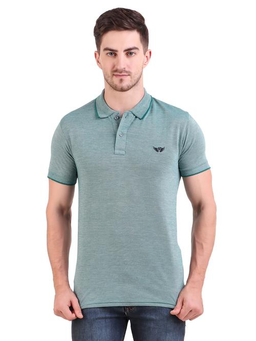olive green melange polo t-shirt - 17417982 - Very Small Image - 1