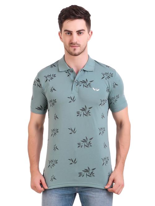olive green printed polo t-shirt - 17418000 - Very Small Image - 1