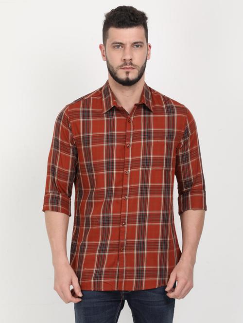 brown checkered casual shirt - 17419344 - Very Small Image - 1