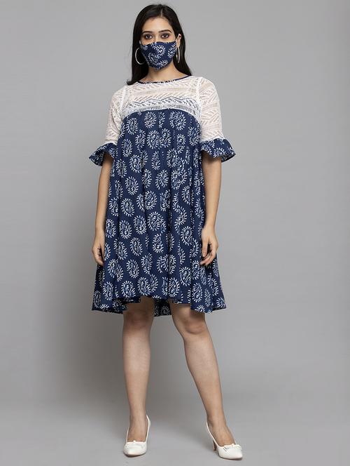lace detail block print dress with mask - 17419394 - Very Small Image - 1