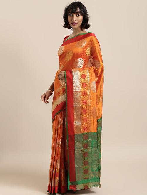 ethnic motif banarasi saree with blouse - 17419424 - Very Small Image - 1