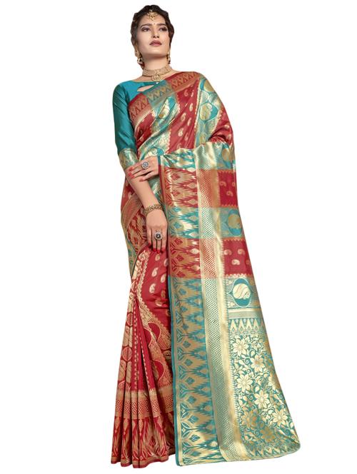 paisley kanjivaram saree with blouse - 17419764 - Very Small Image - 1