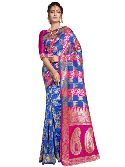 paisley kanjivaram saree with blouse - 17419768 - Very Small Image - 1