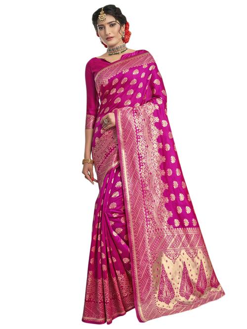 magenta art silk kanjivaram saree with blouse - 17419799 - Very Small Image - 1